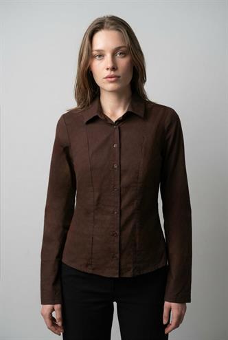 Kahverengi Vücuda Oturan Slim Fit Kadın Gömlek MG2659