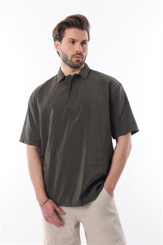 Haki Oversize Rahat Kesim Kısa Kollu Gömlek 6744