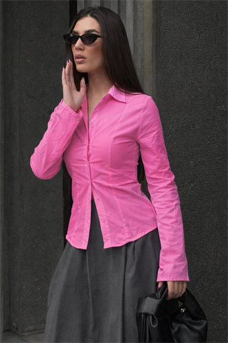 Pembe Vücuda Oturan Slim Fit Kadın Gömlek MG2659