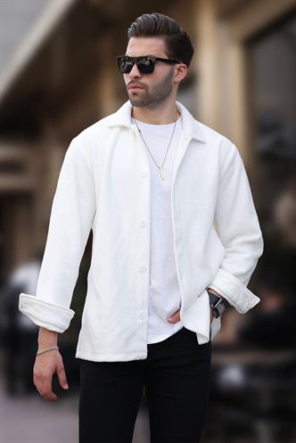 Beyaz Düğmeli Erkek Polar Gömlek 6753