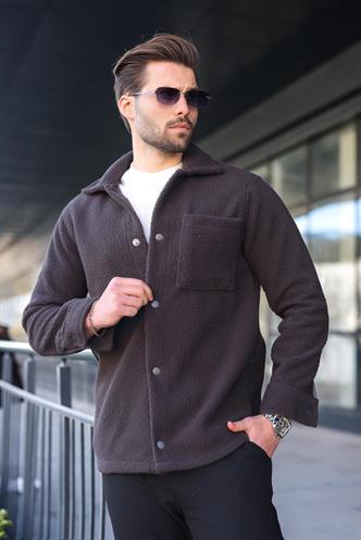 Antrasit Çıt Kapamalı Yandan Cepli Erkek Gömlek Ceket E6769