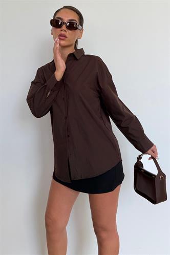 Kahverengi Basic Kadın Gömlek Mg2355