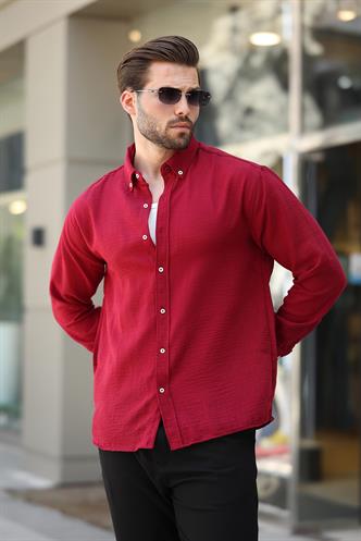 Bordo Mavisi Uzun Kollu Oversize Erkek Gömlek 6735