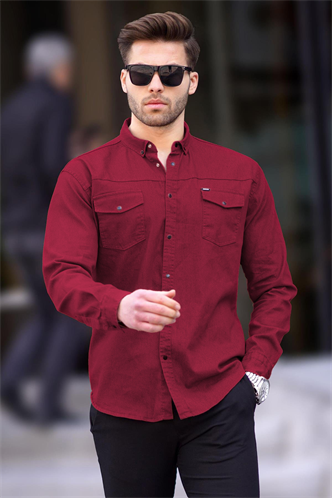 Bordo Rahat Kalıp Gabardin Erkek Gömlek 6810