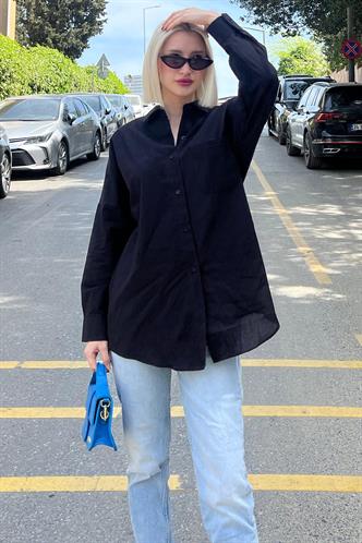 Black Oversize Basic Poplin Shirt MG1530