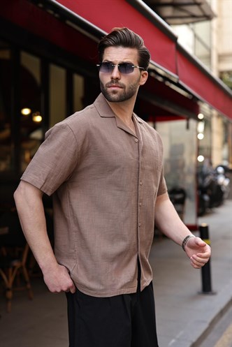 Kahverengi %100 Pamuklu Rahat Kesim Erkek Gömlek E6773