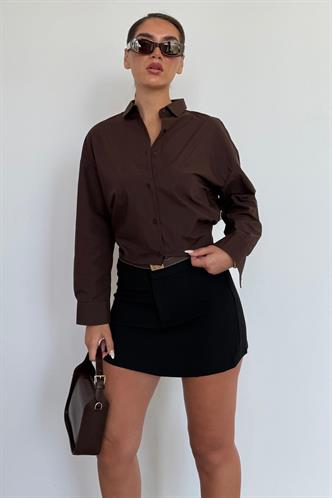 Kahverengi Basic Kadın Gömlek Mg2355