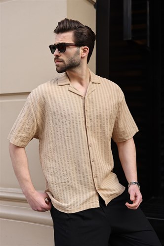 Bej Gofre Kumaş Erkek Gömlek E6772
