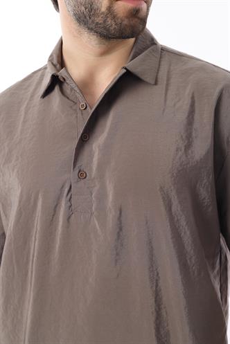 Kahverengi Oversize Rahat Kesim Kısa Kollu Gömlek 6744