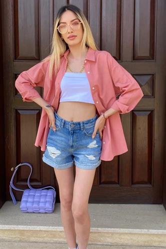 Mad Girls Oversize Soft Pink Shirt MG1369