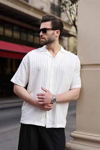 Beyaz Gofre Kumaş Erkek Gömlek E6772