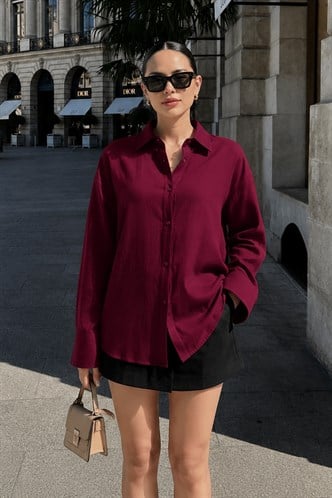 Bordo Uzun Kollu Oversize Gömlek MG2003