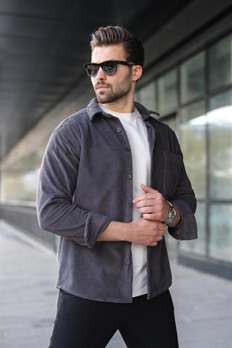 Füme Düğmeli Kadife Erkek Gömlek E6766