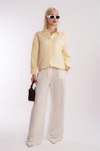 Sarı Çizgili Oversize Kadın Gömlek MG2093