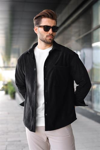 Siyah Düğmeli Kadife Erkek Gömlek E6766