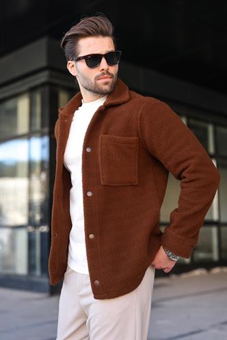 Kahverengi Çıt Kapamalı Yandan Cepli Erkek Gömlek Ceket E6769