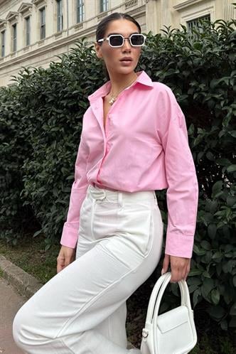 Pembe Basic Kadın Gömlek Mg2355