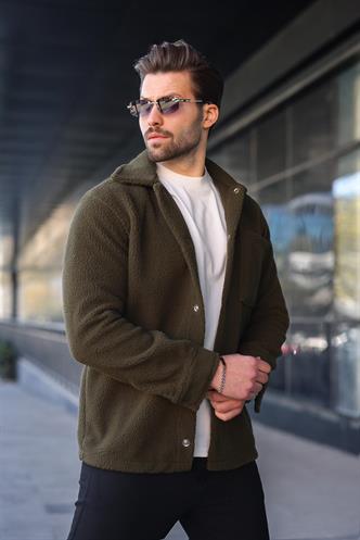 Haki Çıt Kapamalı Yandan Cepli Erkek Gömlek Ceket E6769