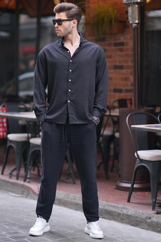 Siyah Uzun Kollu Oversize Erkek Gömlek 6735