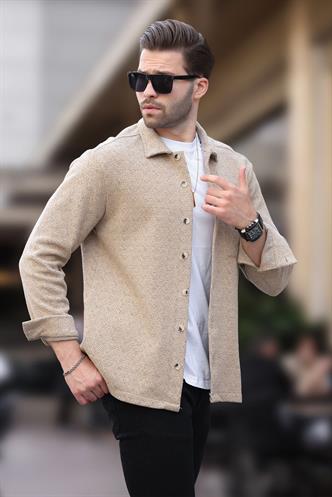 Camel Desenli Tek Cep Erkek Polar Gömlek 6752