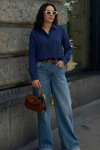 Lacivert Modern Kesim Kadın Gömlek MG2674