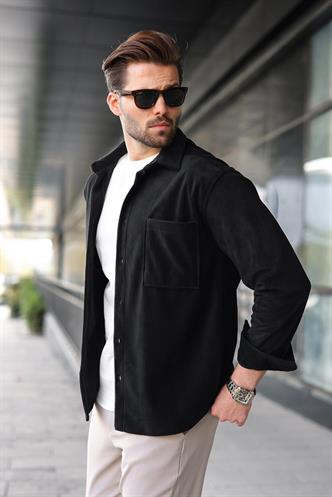 Siyah Düğmeli Kadife Erkek Gömlek E6766