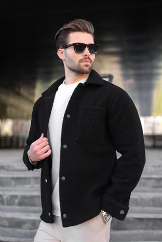 Siyah Çıt Kapamalı Yandan Cepli Erkek Gömlek Ceket E6769