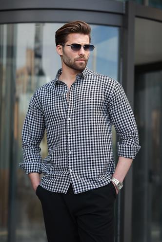 Siyah Pötikareli Uzun Kollu Erkek Gömlek E6763