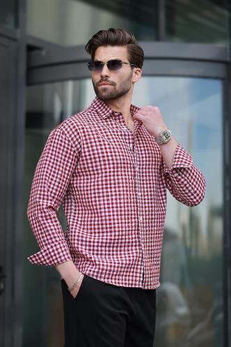 Bordo Pötikareli Uzun Kollu Erkek Gömlek E6763