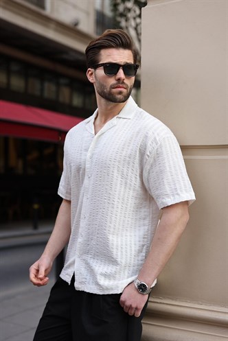 Beyaz Gofre Kumaş Erkek Gömlek E6772