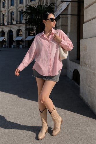 Pembe Uzun Kollu Oversize Gömlek MG2003