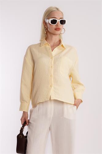 Sarı Çizgili Oversize Kadın Gömlek MG2093