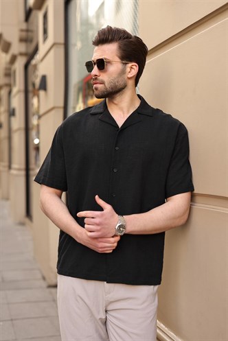 Siyah %100 Pamuklu Rahat Kesim Erkek Gömlek E6773