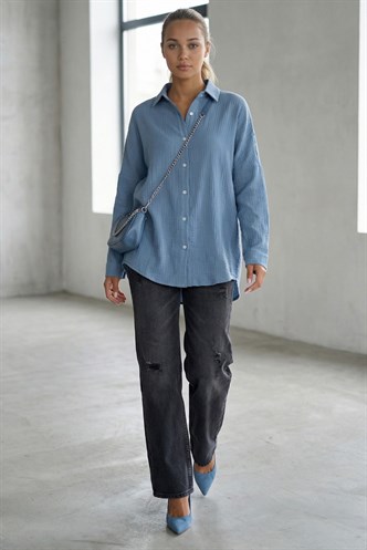 Lila Muslin Kumaş Basic Kadın Gömlek MG1660