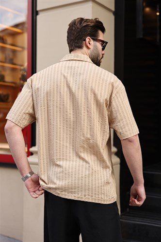 Bej Gofre Kumaş Erkek Gömlek E6772