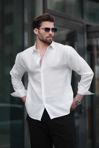 Beyaz Basic Uzun Kollu Erkek Gömlek E6762