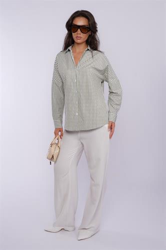 Haki Pötikareli Uzun Kollu Kadın Gömlek Mg2386