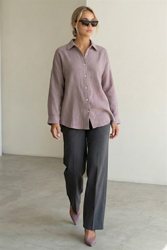Füme Muslin Kumaş Basic Kadın Gömlek MG1660