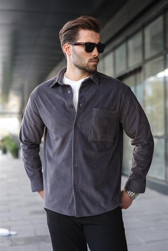 Füme Düğmeli Kadife Erkek Gömlek E6766