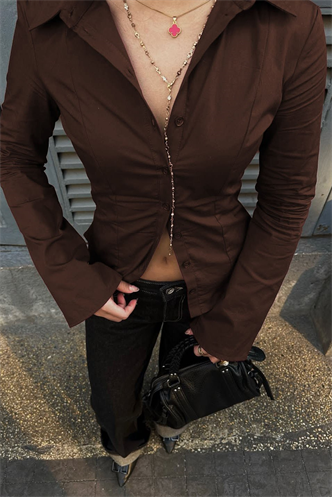 Kahverengi Vücuda Oturan Slim Fit Kadın Gömlek MG2659