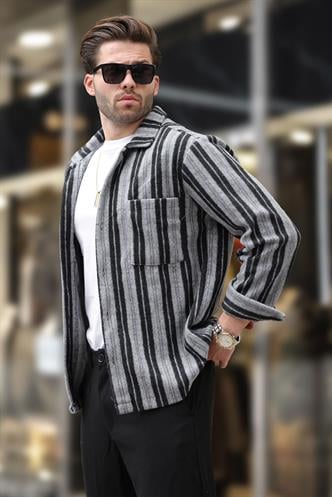 Siyah Desenli Cepli Erkek Polar Gömlek E6757