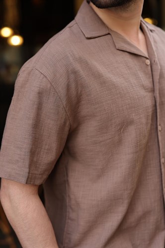 Kahverengi %100 Pamuklu Rahat Kesim Erkek Gömlek E6773