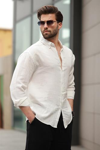 Beyaz Basic %100 Pamuklu Uzun Kollu Erkek Gömlek E6761