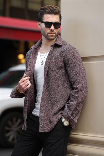 Kırmızı Desenli Erkek Ceket Gömlek E6755