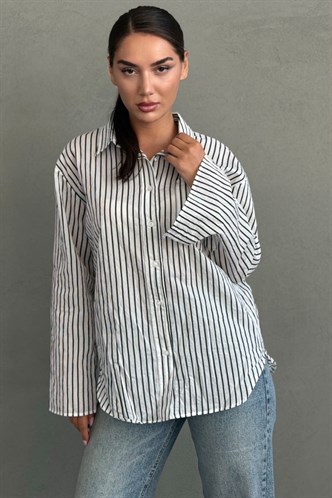 Beyaz Çizgili Sendy Kumaş Kadın Gömlek MG2834
