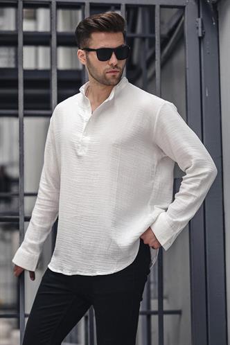 Ekru Müslin Uzun Kollu Erkek Gömlek 6742
