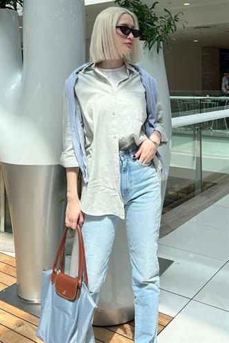 Gray Oversize Basic Poplin Shirt MG1530