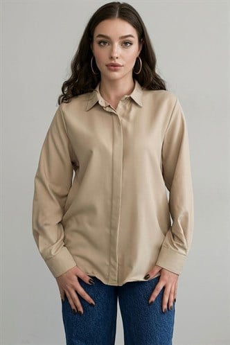 Bej Modern Kesim Kadın Gömlek MG2674