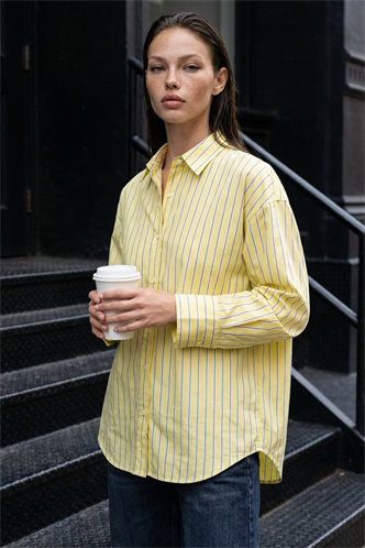 Sarı Çizgili Regular Kesim Kadın Gömlek MG2610