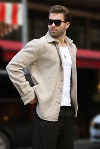 Bej Desenli Erkek Ceket Gömlek E6755